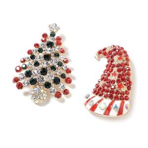 Christmas Tree and Hat Brooches Austrian Crystal